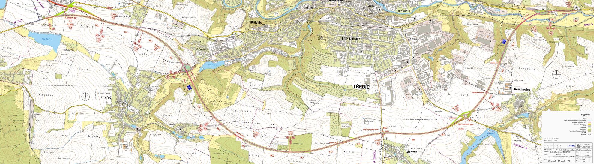 Trasa velkého obchvatu Třebíče ze studie